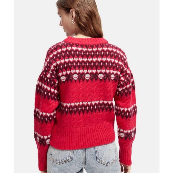 Scotch & Soda Cable Knit Fair Isle Sweater in Cosmic Pink - S - Picture 8 of 8